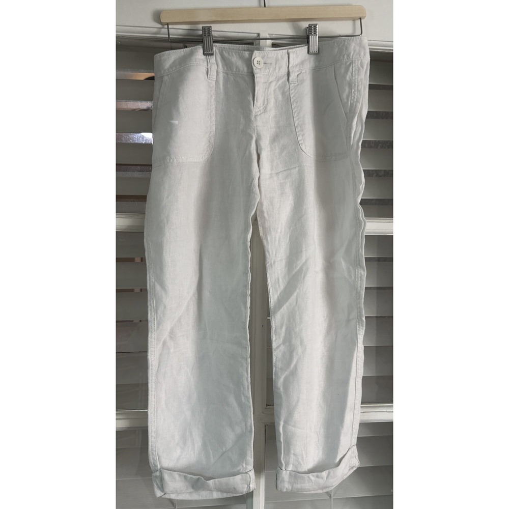 Abercrombie &Fitch Womens White Wide Leg Linen Crop Pants Summer Beach Boho Sz-0